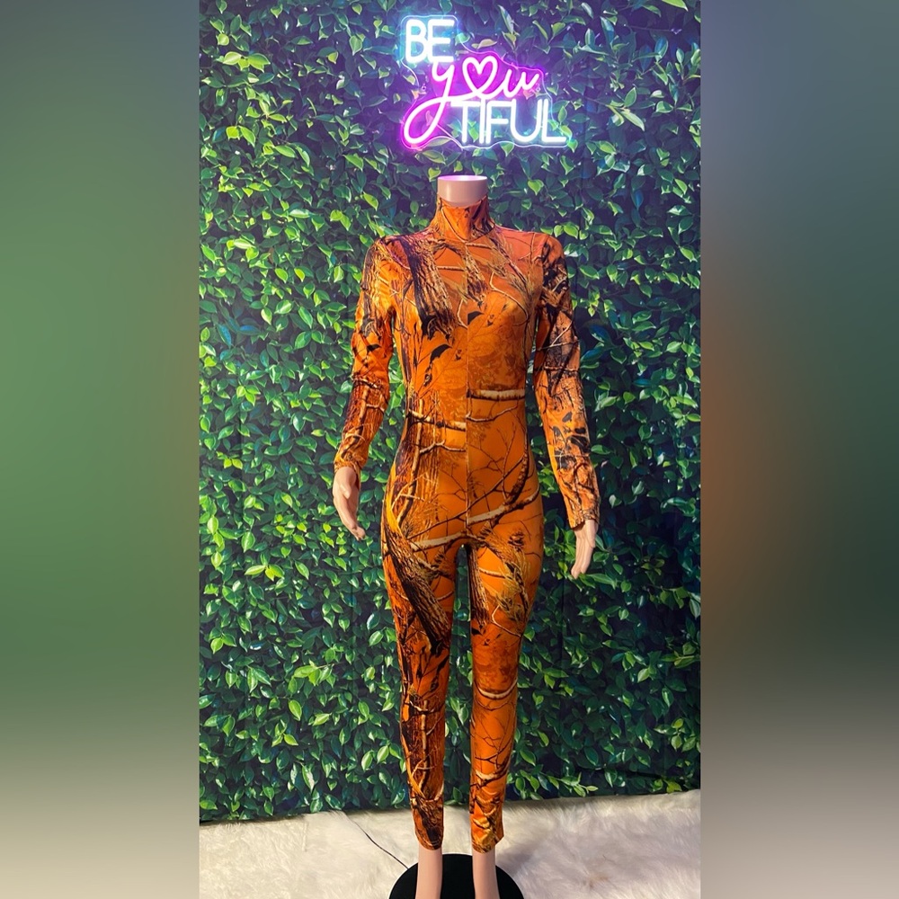 Women's Orange Camouflage Jumpsuit
